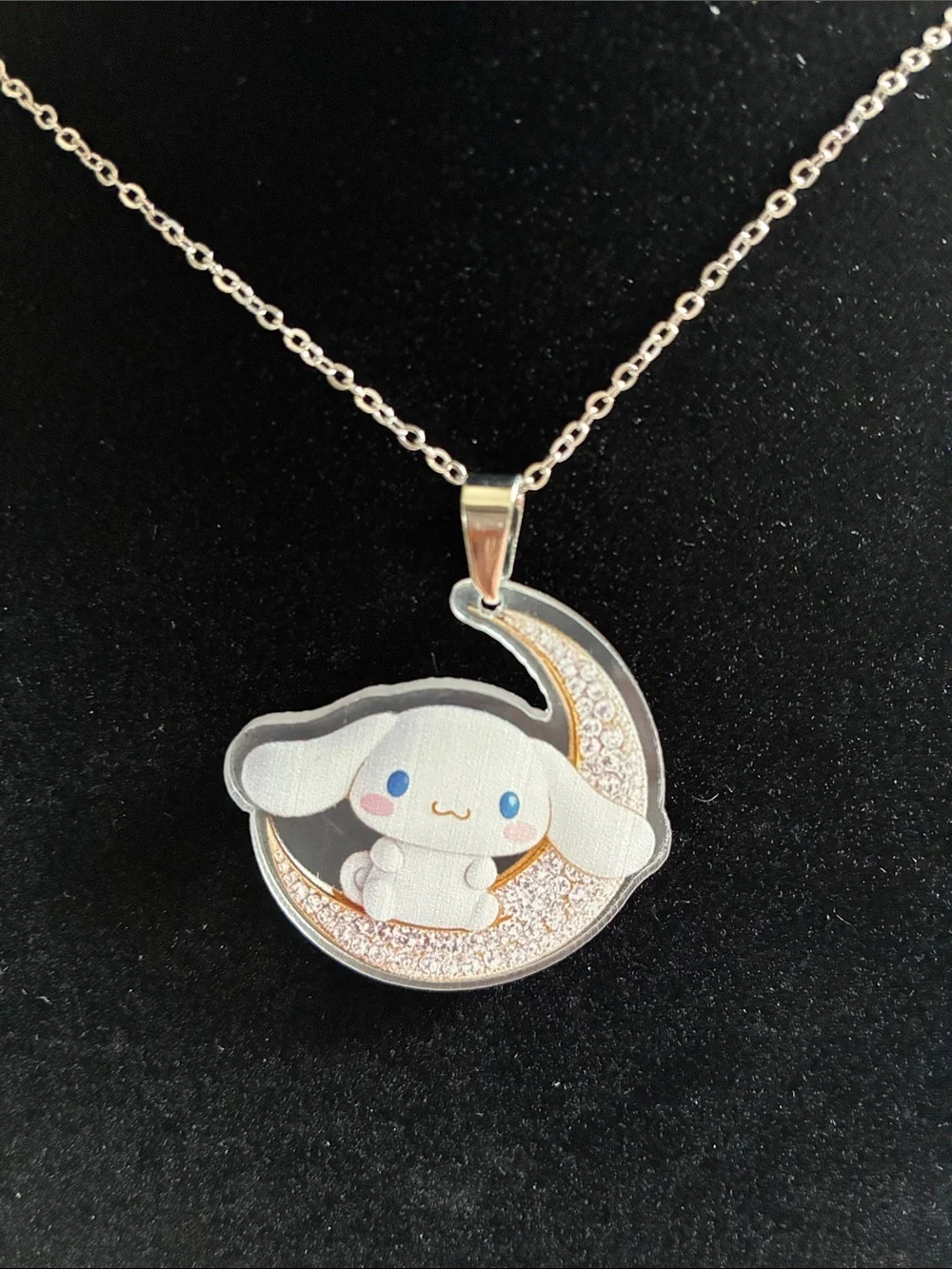 Cute White Cinnamoroll Moon Pendant Necklace